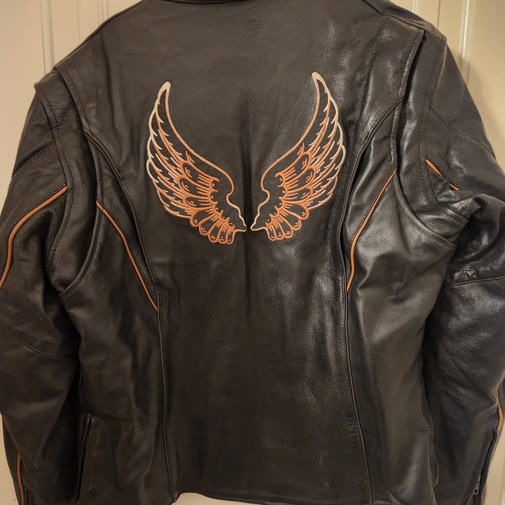 Unik Black Leather Jacket with Orange Accents